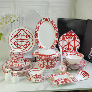 Juegos de comedor de palacio azul de lujo, juegos de vajilla, Europa, hueso, China, venta al por mayor, caja de regalo de 58 Uds., Kit de Taza de cerámica caliente para fiesta - Product Image 1