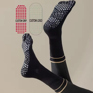 Custom Logo High Quality Knitted Five Toe Crew Yoga Grip <b>Socks</b> Anti-Slip Cotton Breathable Pilates <b>Socks</b> for Women - Product Image 2