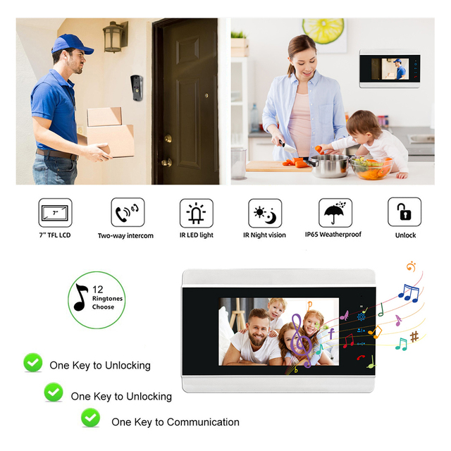 Analog Video Door Phone with 7\" TFT LCD Screen for Extreme Cold Areas Night Vision Doorbell Camera for Home Security