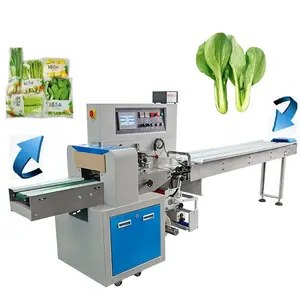 Full Automatic Plastic Bag Horizontal Flow Lettuce Packaging Wrapping Mac Frozen Fresh Fruit Vegetable Packing Machine