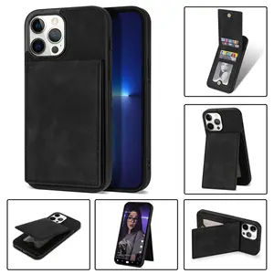 Coque arrière en PU pour iPhone 14 Pro, coque de téléphone avec fente pour carte, étui de poche pour iPhone 14