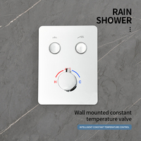 Robinet de douche thermostatique encastré à 2 fonctions avec panneau en verre blanc, 40 ° Kit de finition mural pour mitigeur avec conception anti-brûlure C