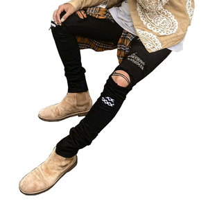 Jeans slim homme haute élasticité avec patchs déchirés aux genoux, style streetwear, pour le dropshipping - Product Image 6