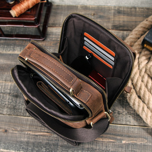 Sac bandoulière vintage en cuir Crazy Horse pour <span class=keywords><strong>homme</strong></span>, en cuir véritable, résistant à l'eau, léger, avec plusieurs fermetures éclair, sac messager d'été - Product Image 3