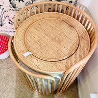 Coiffeuse vintage en rotin avec miroir et chaise, ensemble table de toilette arrondie et tabouret pour la maison