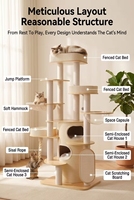 Arbre à chat moderne de luxe durable avec plateformes en bois massif, 4 niveaux, nid capsule spatiale et maison pour chat robuste