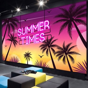 วอลเปเปอร์กันน้ำป้องกันไฟฟ้าสถิตย์ลายพระอาทิตย์ตกดินชายหาดฮาวาย ต้นปาล์มเอเชียตะวันออกเฉียงใต้ สำหรับตกแต่งร้านอาหารไทย บาร์สไตล์แคมป์ปิ้ง - Product Image 4