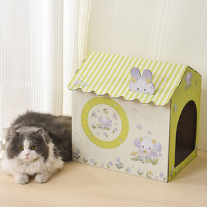 Maison pour animaux Green Rabbit, lit pour chat, cabane en carton avec ensemble de bols pour chats, utilisable en toutes saisons - Product Image 4