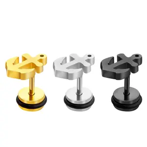 Fashion Anchor Earring Stud Stainless Steel Black Gold Plated Biker Ear Jewelry