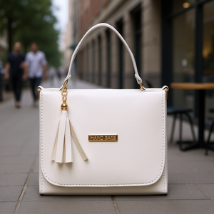 Petit sac messager blanc en cuir véritable avec fermeture à rabat à pompon, unisexe, à porter en bandoulière, pour usage quotidien - Product Image 2