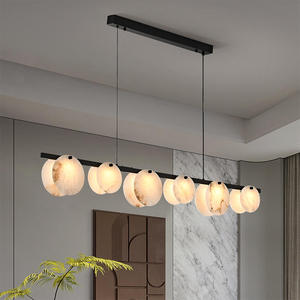 Lustre rectangulaire moderne de luxe en laiton avec <span class=keywords><strong>abat</strong></span>-<span class=keywords><strong>jour</strong></span> en marbre, hauteur réglable, <span class=keywords><strong>pour</strong></span> îlot de cuisine, plafond bas, luminaire suspendu LED BGST - Product Image 2