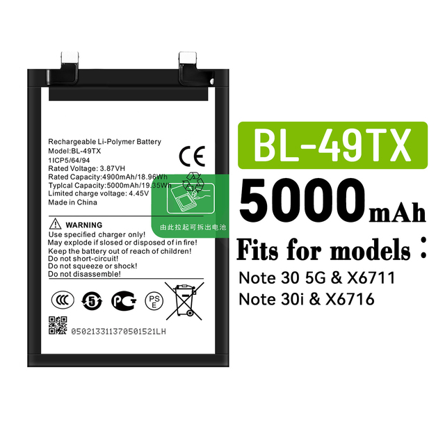5000mAh Original Batteries BL-49TX Mobile Phone Battery for Infinix Note 30 5G Note 30i X6711 X6716