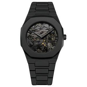 Reloj de pulsera minimalista con caja negra mate, esfera con números arábigos, brazalete de eslabones, reloj de cuarzo de moda para negocios, para el mercado de Oriente Medio. - Product Image 6