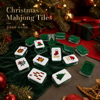 Ensemble de Mahjong américain de Noël prêt à être expédié avec 160 tuiles à paillettes liquides pour cadeau et fête de Noël, vert