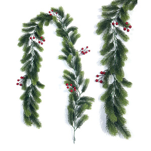 Guirnalda artificial de pino navideño con bayas rojas de 180 cm, decoración de plástico para escaparates navideños - Product Image 2