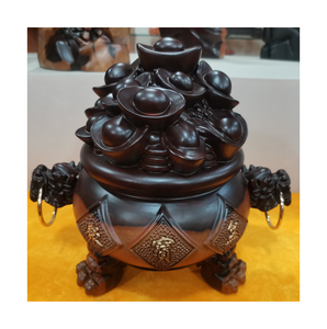 2024 chinois ébène bois sculpture sac d'argent recruter richesse et trésor bol ornements meubles de maison pour salon - Product Image 1