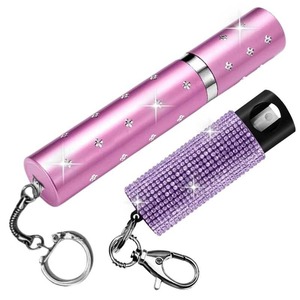 Self Defense Supplies High Power Rhinestone Lipstick Torch LED Rechargeable Flashlight Self Defense Keychain Set for Women