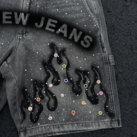 DiZNEW 2025 Design exclusif d'un jean noir rétro incrusté de pierres précieuses, short en jean haut de gamme de qualité garantie pour homme