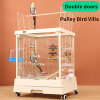 Cage à oiseaux à vue dégagée, volière moyenne pour débutants, cage blanche avec plateau supérieur ouvrant et support roulant, cage à oiseaux en plexiglas.