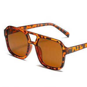 Nuevas Gafas de Sol Retro 2022 con Montura de PC, Doble Puente, para Mujer, Diseño Cuadrado de Piloto, Color Negro Leopardo - Product Image 6