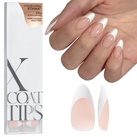 XCOATTIPS Faux Ongles en Gel Souple, Forme Amande Moyenne, French Manucure, Qualité Salon, Nude, à Presser, Vente en Gros