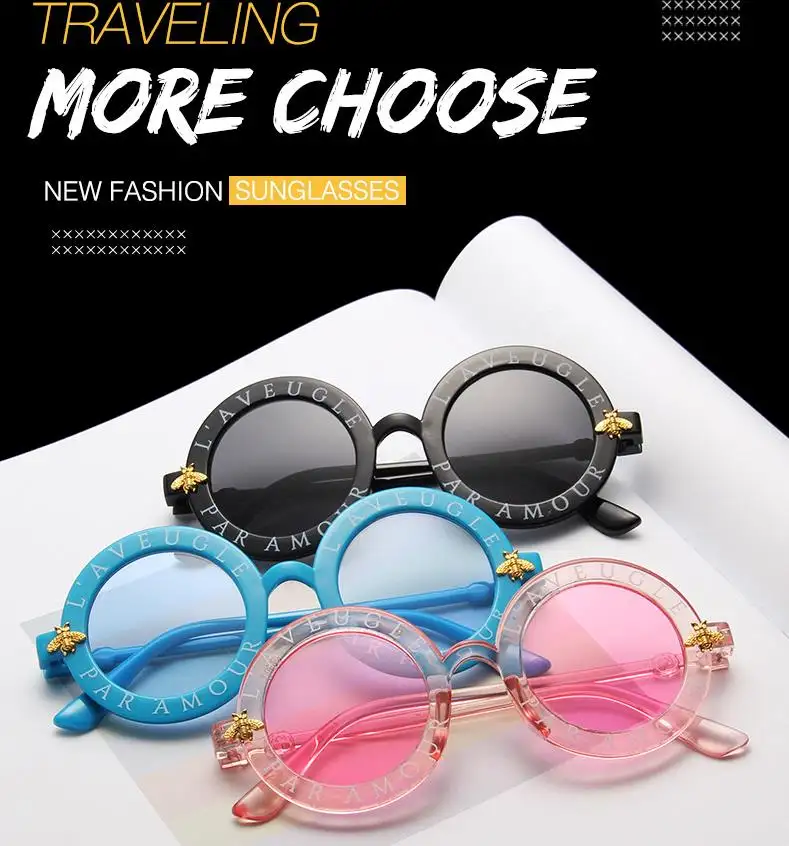 bonitos de plástico Gafas de sol con forma de abeja para niños y niñas 2020 anteojos de sol infantiles con montura redonda pequeña 