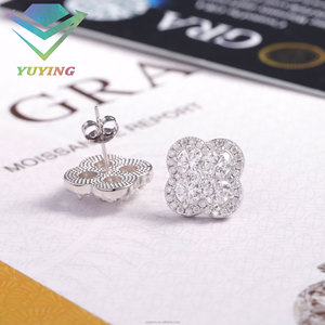 Boucles d'oreilles tendance en forme de feuille, diamants moissanite VVS, plaqué or, argent sterling 925, testeur de diamants inclus, certificat GRA, cadeau unisexe - Product Image 4