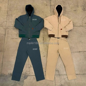 Conjunto de Sudadera con Capucha de Lona Resistente con Cremallera y Pantalones de Lona de Pierna Recta para Hombre, Traje de Jogging, Chándal de Trabajo, Fabricado a Medida por un Fabricante de Ropa - Product Image 1