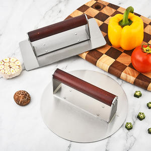 Presse à viande en acier inoxydable avec manche en bois, presse à hamburgers et <span class=keywords><strong>bacon</strong></span> robuste pour grillades et cuisson sur plaque chauffante - Product Image 2