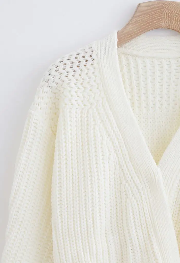 YT Fashion kardigan rajut wanita, sweater rajutan leher V desain pinggang warna polos