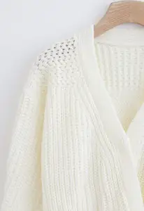 YT Fashion Girls Solid Color Knitted V-neck Waist Design Sweater Women's Knitted Cardigan