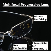 Verres progressifs photochromiques anti lumière bleue lunettes demi-monture métal rectangle noir or photogray hommes lunettes de lecture