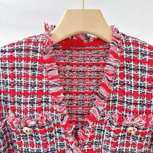 Ladies Holiday <strong>Red</strong> <strong>Check</strong> Wool Blend Short Sleeve Tassel Trim Bodycon Knit <strong>Dress</strong> for Christmas &amp; New Year - Product Image 2