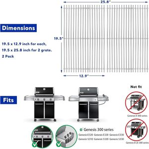 Grille de cuisson en acier inoxydable Senershuo Genesis II Genesis II LX Série 300, pièces de rechange pour barbecue à <span class=keywords><strong>gaz</strong></span>, accessoires pour barbecue - Product Image 5
