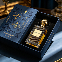 Boîte à parfum rigide magnétique bleu foncé personnalisée avec couvercle intérieur à motifs floraux, emballage cadeau de luxe pour parfum