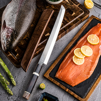 Couteau à sushis Sakimaru professionnel Grandsharp 11,6'' - Couteaux à saumon Sakimaru japonais avec manche en corne de buffle blanc et bois d'ébène