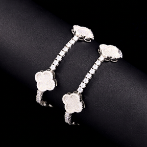 Pulsera de Trébol de Cuatro Hojas de la Suerte, Joyería Hip Hop, 3mm 4mm, Plata S925 Chapada en Oro, Pulsera de Tenis con Moissanita - Product Image 1