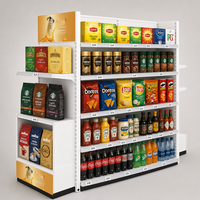 Modulares Schwerlast-Metall-Gondelregal mit 5 Verstellbaren Regalböden und Festen Rückwänden für Einzelhandelsgeschäfte mit Integrierter Preisanzeige