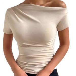 Camiseta Asimétrica de Manga Corta con Pliegues, Nueva Colección Primavera-Verano para Mujer, de Alta Calidad, Personalizable al por Mayor (OEM) - Product Image 2