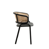 Chaise de salle à manger en bois avec dossier en rotin tressé et coussin en cuir PU, pour café, salon et restaurant, mobilier