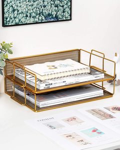 Giá Sắp Xếp Để Bàn Kim Loại Lưới Màu Vàng Kim Mới Bán Sỉ Khay Chữ Có Thể Xếp Chồng Lên Nhau 2 Tầng Cho Giấy Tài Liệu - Product Image 2