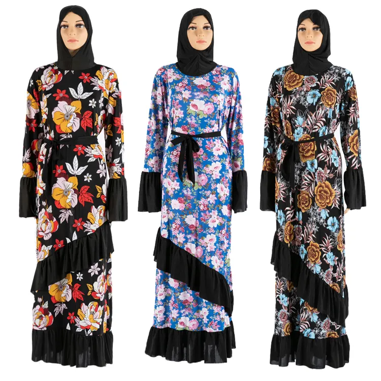 Vente d'usine Robe à capuche imprimée islamique Abaya vêtements de tous les jours musulman Khimar Jilbab turquie robe malaisienne Abaya