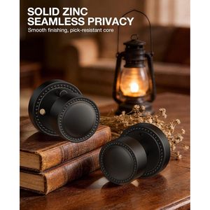 Calzibeno - Manijas de Puerta Negras Mate, de Aleación de Zinc, Redondas, Vintage, con Cerradura, para Interiores, Ambidiestras, Fácil Instalación - Product Image 3