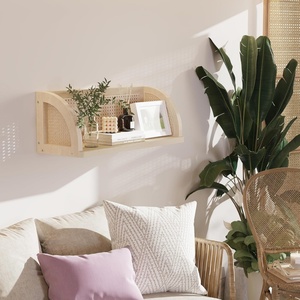 Estantes de pared de madera con tapices de ratán para sala de estar, estantes <span class=keywords><strong>flotantes</strong></span> de estilo bohemio natural, estantes montados en la pared de almacenamiento - Product Image 4