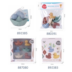 Jouet de bain amusant pour bébé, animaux de dessin animé en silicone souple, bateau flottant empilable en forme de canard en caoutchouc - Product Image 6