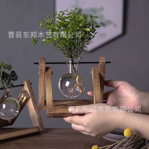 Soporte de madera para plantas hidropónicas con botellas de vidrio para uso decorativo en escritorio - Product Image 4