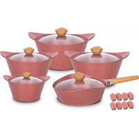 Set peralatan masak aluminium keramik 10 buah, peralatan masak Set Gas bawah induksi cocok untuk penggunaan di dapur rumah