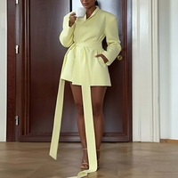 Nouvelle Arrivée 2026 – Robe Blazer Femme à Col Châle, Manches Longues, Ceinturée, Mini-Robe Portefeuille avec Poches