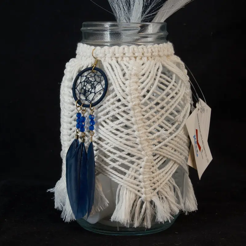 Macrame Vase tay dệt Dreamcatcher trang trí bàn Bình thủy tinh tinh tế bình mộc mạc