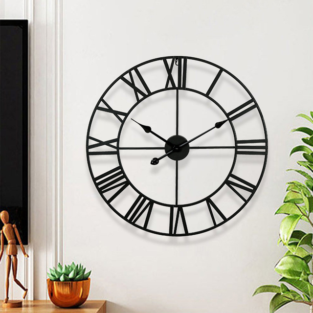 Modern Minimalist Wrought Iron Clock Decoration Clock Circular Silent Wall Clock